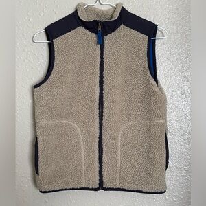 Lands End Boys Tan/Blue 10/12 Sherpa/Fleece Zip Down Vest W/Pockets